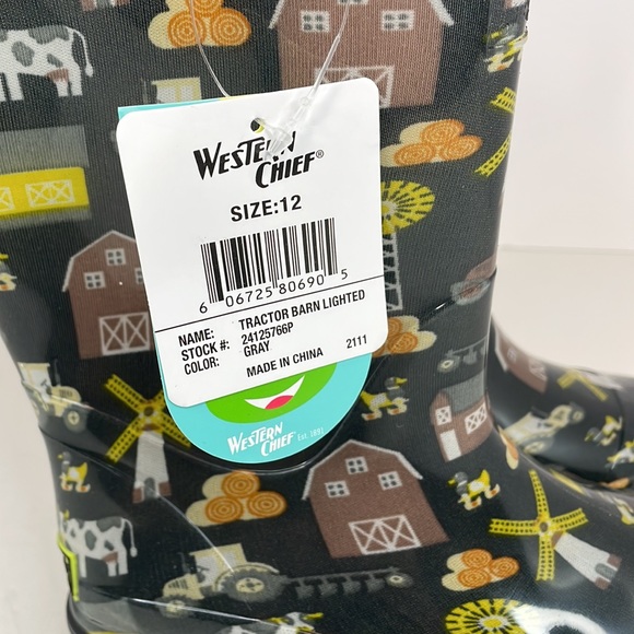 New Western Chief Toddler Boy's Tractor Barn Lighted PVC Grey Boot Size 12 - Picture 6 of 9